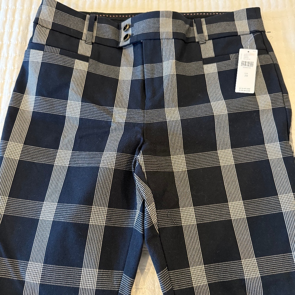 NWT Anthropologie Ankle Length Black and White Plaid Pants - size 10